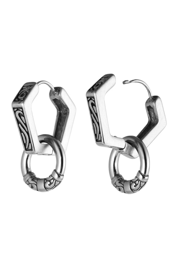 Men's Stainless Steel Hoop Earrings Dangle with Ring Earring Studs Goth Biker Drop Earrings