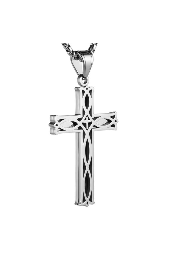 Men's Stainless Steel Infinity Celtic Cross Irish Knot Pendant Necklace, 22+2" Link Chain