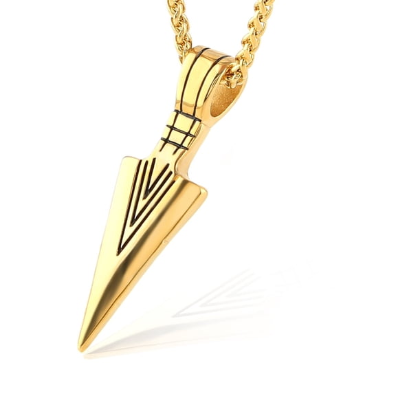 HZMAN Mens Arrowhead Arrow Stainless Steel Pendant Necklace with 22+2 Inches Steel Wheat Chain