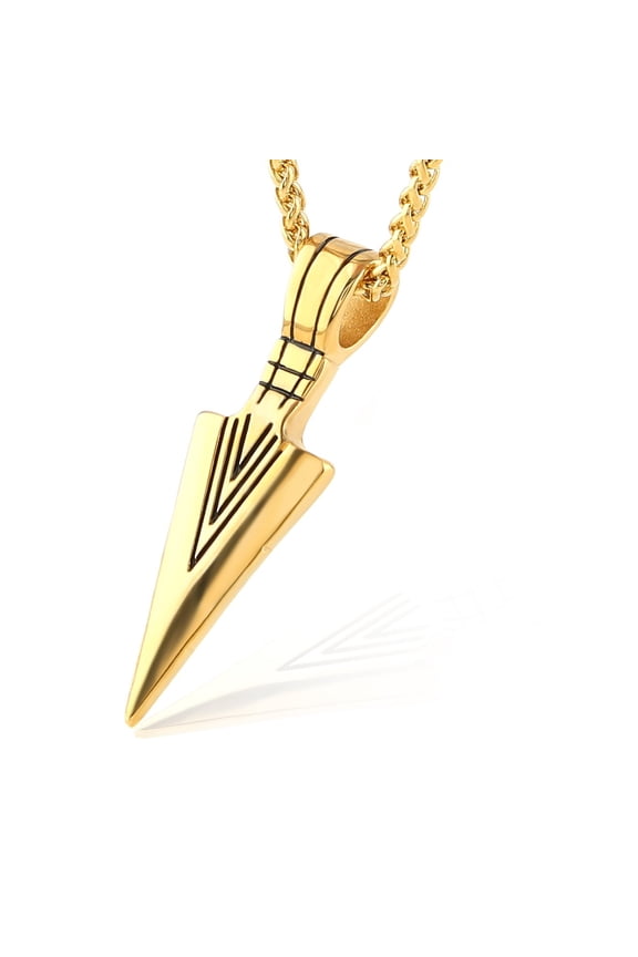 Mens Arrowhead Arrow Stainless Steel Pendant Necklace with 22+2 Inches Steel Wheat Chain