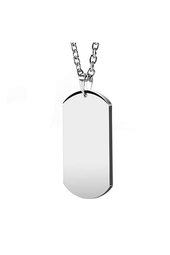 Mens High Polishing Stainless Steel Dog Tag Pendant Necklace 22+2 Inch Link Chain (Silver)