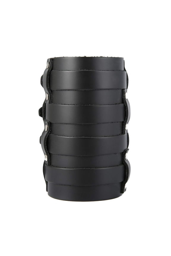 Mens Leather Wide Triple Strap Cuff Wrap Gauntlet Wristband Buckle Fastening Arm Armor Cuff 4 Rows (Black)
