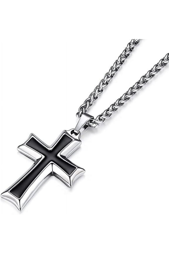 Mens Stainless Steel Cross Pendant Necklace Flower Basket Chain