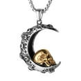 thumbnail image 1 of HZMAN Mens Women Gothic Retro Moon Crescent Skull Stainless Steel Pendant Necklace 22+2 Inch Chain (Silver & Gold), 1 of 5