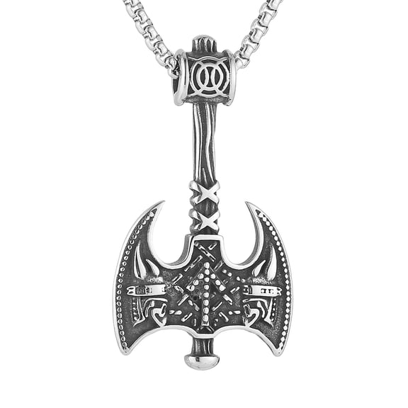 HZMAN Nordic Viking Axe Necklace for Men Warrior Stainless Steel Retro Double Axe Head Pendant Necklace Jewelry Gift
