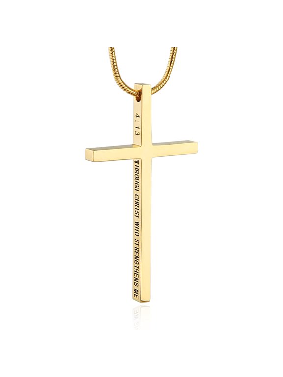Philippians 4:13 Cross Pendant Strength Bible Verse Stainless Steel Necklace