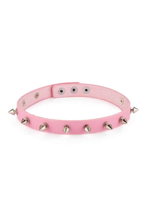 Pink Leather Collar Choker Necklace for Women Gothic Punk Metal Spikes Studded Choker Necklace Jewelry Gift