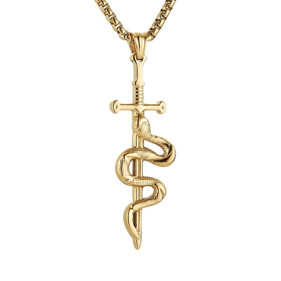 HZMAN Punk Snake Cross Necklace for Men Stainless Steel Pendant Gothic Gift