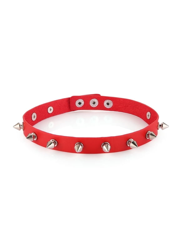 Red Leather Collar Choker Necklace for Women Gothic Punk Metal Spikes Studded Choker Necklace Jewelry Gift