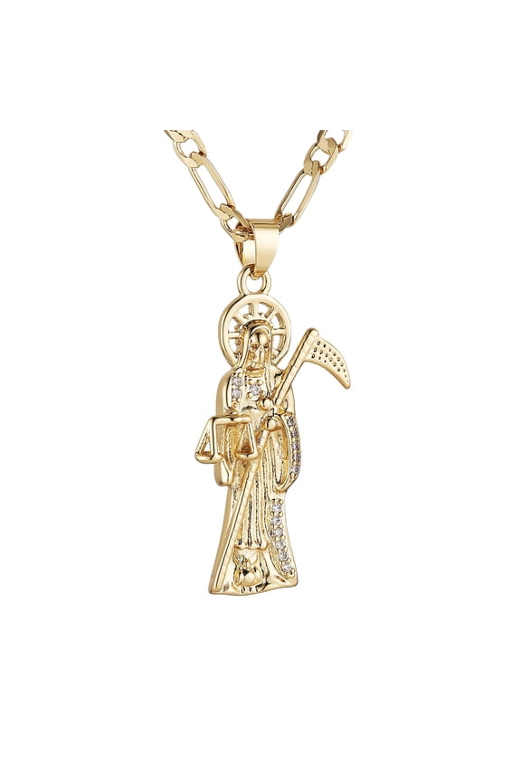 Santa Muerte Necklace for Men Retro Gothic 14K Gold Plated Grim Reaper Saint Death Sickle Skull Pendant Party Jewelry Gift