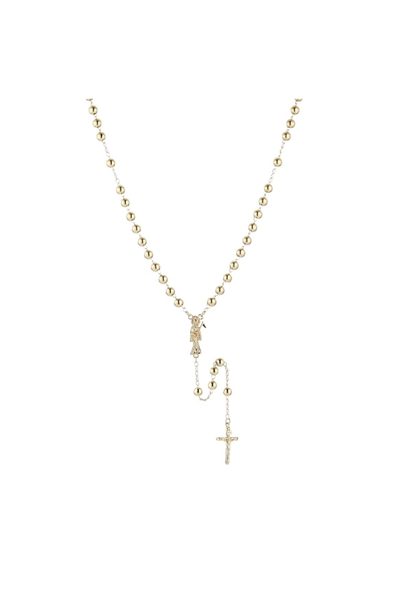 Santa Muerte Necklace for Women Gold Brass Rosary Beads Cross Y-Shape Necklace Goth Jewelry