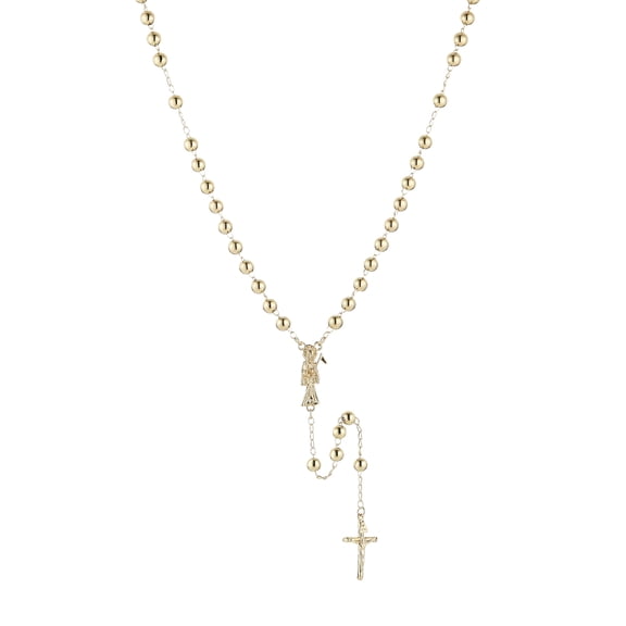 HZMAN Santa Muerte Necklace for Women Gold Brass Rosary Beads Cross Y-Shape Necklace Goth Jewelry