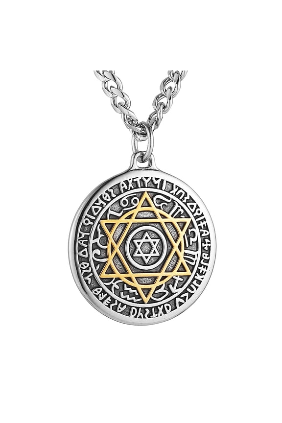 Seal of Solomon Necklace for Men Stainless Steel Retro Hexagram Necklace Talisman Pendant Jewelry Gift