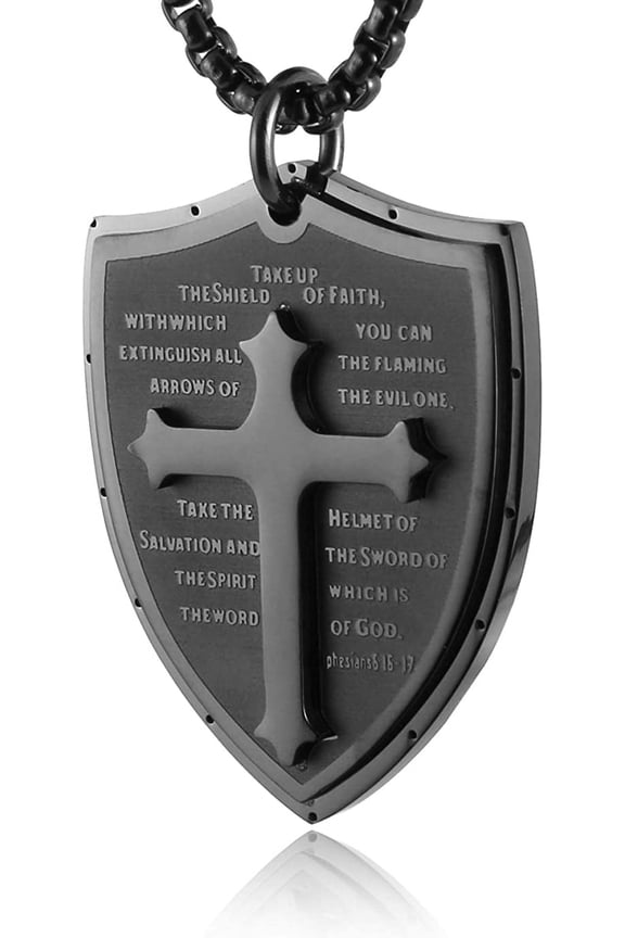 Shield Armor of God Ephesians 6:16-17, Faith Cross Stainless Steel Pendant Necklace