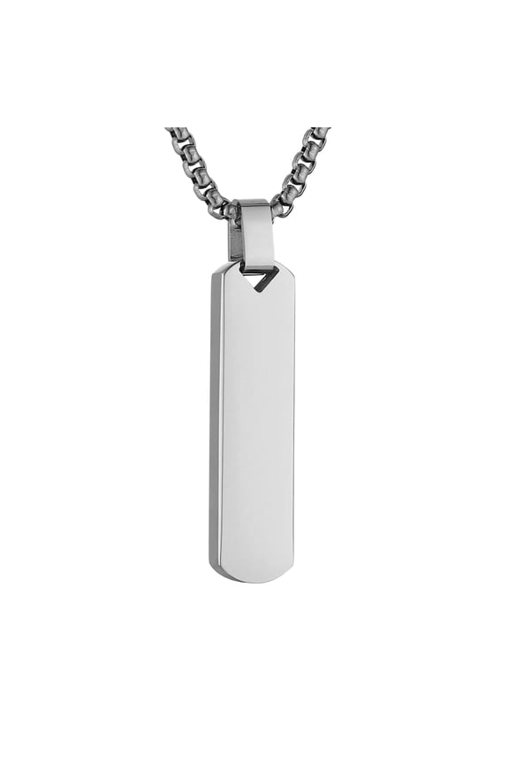 Silver Bar Pendant Necklace for Men High Polished Simple Cool Stainless Steel Vertical Cuboid Bar Necklace Jewelry Gift