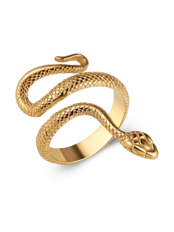 Snake Ring Men Women Gothic Jewelry Retro Animal Fashion Personality Stainless Steel Ring (Gold, 8)