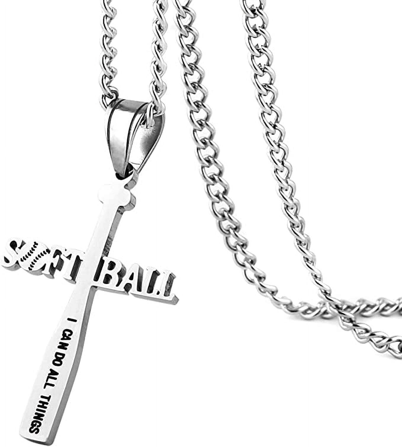 HZMAN Baseball Cross Necklace - Stainless Steel Bible Verse Pendant 'I CAN DO ALL THINGS' - View #8