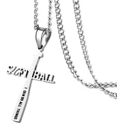HZMAN Softball Bat Cross Pendant, I CAN DO ALL THINGS STRENGTH Bible Verse Stainless Steel Necklace