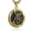 thumbnail image 1 of HZMAN St Michael The Archangel Catholic Medal Stainless Steel Amulet Pendant Necklace 22+2" Rolo Curb Chain (Gold), 1 of 7