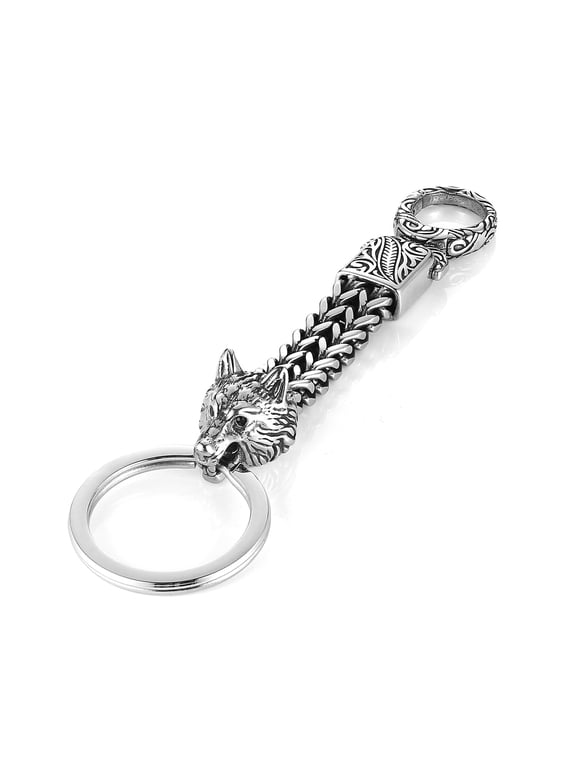 Men's Viking Wolf Keychain Stainless Steel Gothic Punk Key Holder for Car Motorcycle