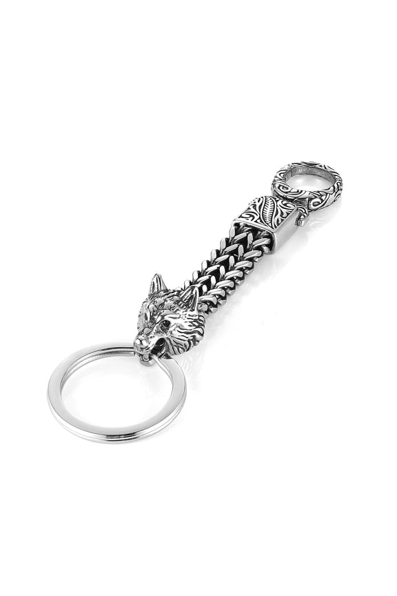 Men's Viking Wolf Keychain Stainless Steel Gothic Punk Key Holder for Car Motorcycle