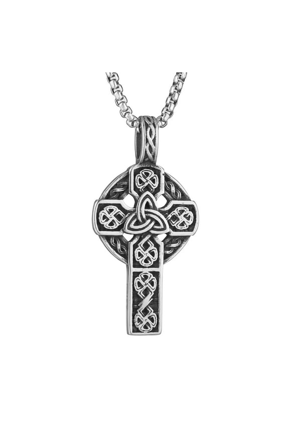 Stainless Steel Celtic Cross Necklace for Men Women Vintage Viking Irish Triquetra Trinity Knot Amulet Pendant Jewelry Gift