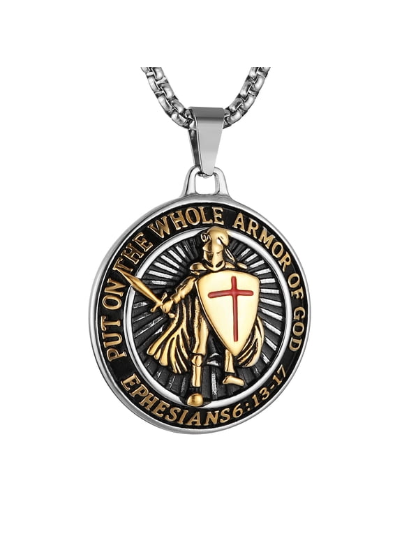Stainless Steel Ephesians 6:13-17 Red Cross Necklace for Men