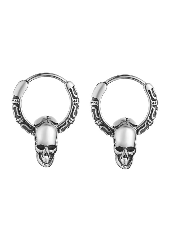 Stainless Steel Goth Punk Style Skull Drop Earrings Pendant for Men