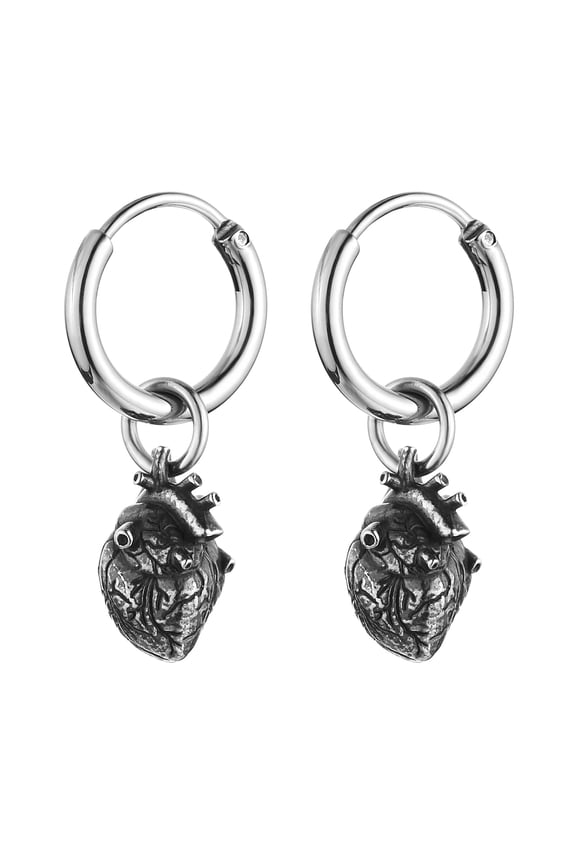 Stainless Steel Gothic Punk Personality Heart Drop Earrings for Men