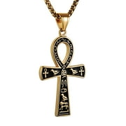 HZMAN Stainless Steel Large Ankh Cross Pendant Ancient Egyptian Hieroglyphic Symbol 22+2 Inch Chain Gold-Small
