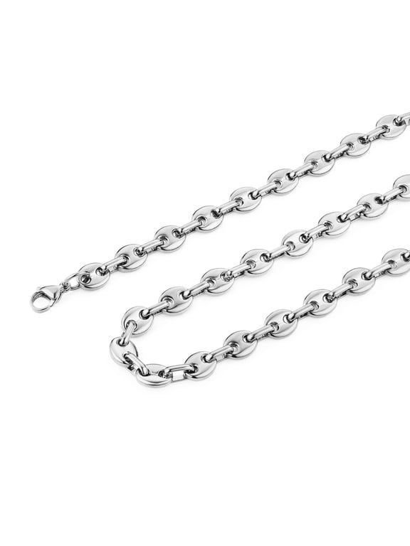 Stainless Steel Necklace for Men Hip Hop Polished Silver Chain Coffee Bean Chain Necklace Jewelry Gift (18in)
