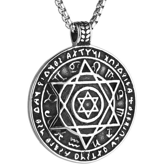 HZMAN Talisman Seal Solomon Six-pointed Star 12 Constellation Pendant stainless steel Necklaces 22+2" Chain