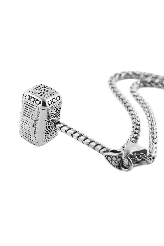 Thor Hammer Stainless Steel Necklace For Men and Women Hammer Pendant Necklace 22+2 Inch Chain, Silver
