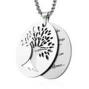 HZMAN Two Piece Serenity Prayer Stainless Steel Pendant Necklace With Tree Of Life Cut Out (Silver)