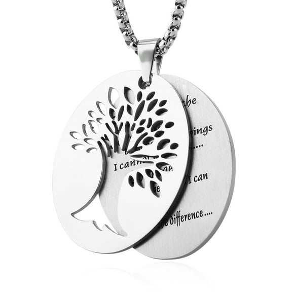 HZMAN Two Piece Serenity Prayer Stainless Steel Pendant Necklace With Tree Of Life Cut Out (Silver)