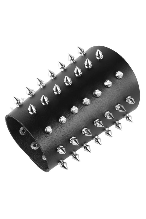 Unisex Black Metal Spike Studded Punk Rock Biker Wide Strap Leather Bracelet (Spike)