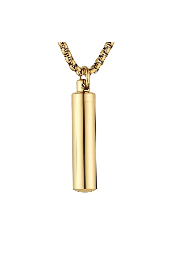 Urn Necklace for Ashes High Polished Stainless Steel Gold Cremation Memorial Cylinder Pendant Necklace Jewelry Gift