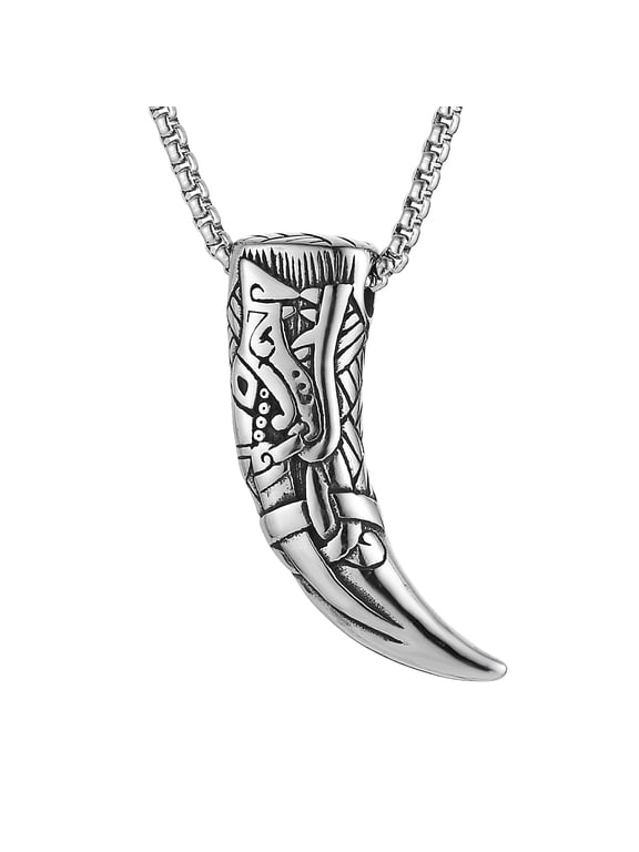 Viking Wolf Tooth Necklace for Men Stainless Steel Retro Sharp Animal Tooth Pendant Necklace Jewelry Gift
