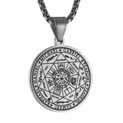 HZMAN Vintage Stainless Steel The Seal of The Seven Archangels Pendant Necklaces 22+2“ Chain (Silver-1)