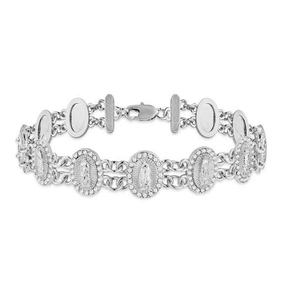 HZMAN Virgin Mary Bracelet for Women Dainty Religious Cubic Zirconia Our Lady of Guadalupe Silver Link Bracelet Jewelry Gift