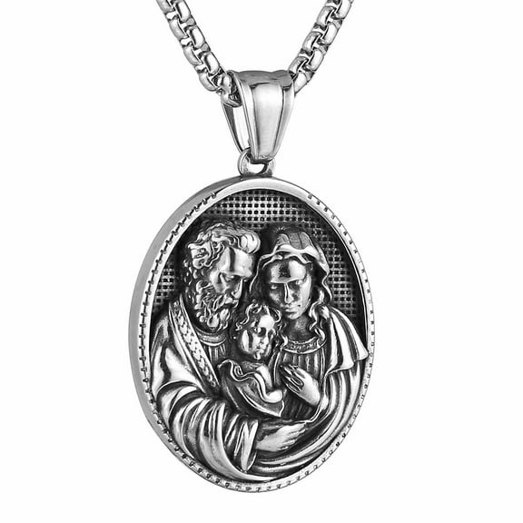 HZMAN Virgin Mary Jesus St Joseph Medal Necklace for Men Women Retro Religious Stainless Steel Christian Pray Amulet Pendant Jewelry Gift