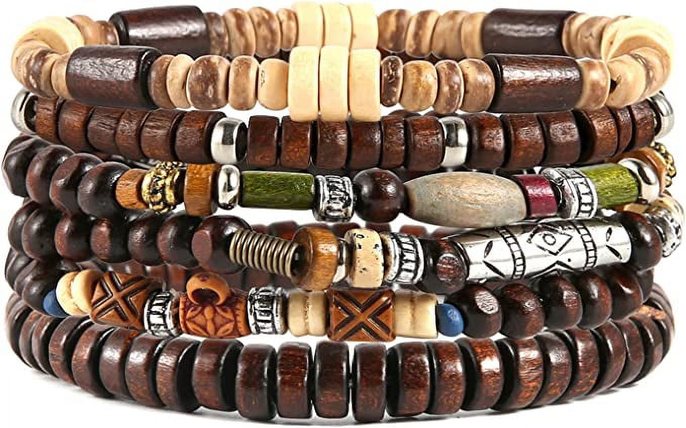 HZMAN Wrap Bracelets For Men & Women - Hemp Cord, Wood Beads, Leather Adjustable Wristband