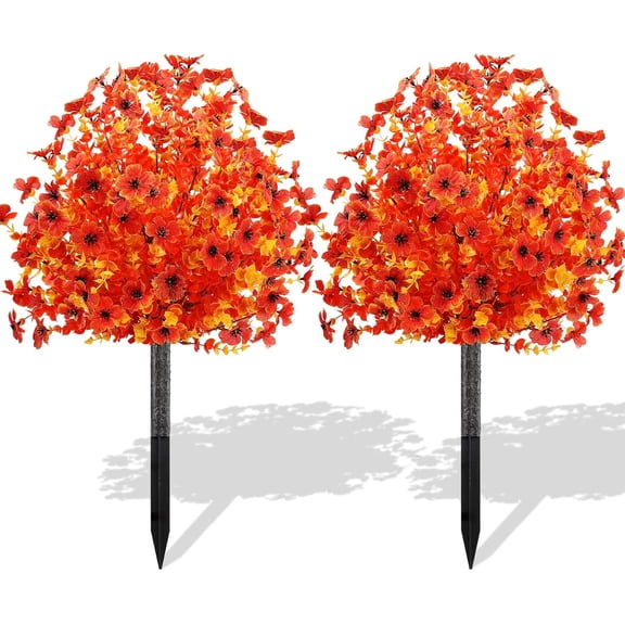 HZMSYQ 2pcs Artificial Topiary Flower Stake,Fall Faux Shrub for Outdoor Topiary Balls with Ground Spike,Fall Fake Bushes Tree for Porch Garden Pathway Autumn Decor