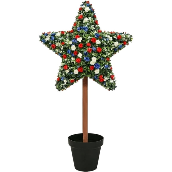 HZMSYQ 3FT Large Artificial Five-Pointed Star Shaped Patriotic Topiary Tree, 4th of July Decoration, USA 250th Anniversary Independence Day Front Door Outdoor Decor