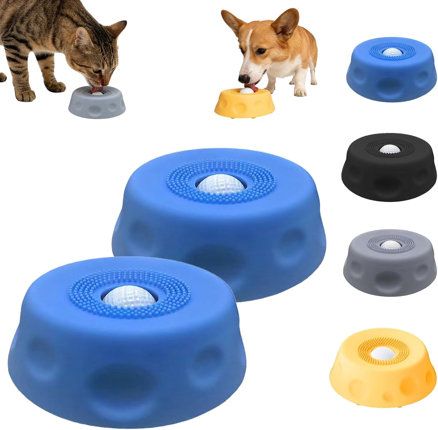 HZMSYQ Dog Lick Bowl with Ball,Dog Licking Bowl with Rolling Ball, Interactive Lick Bowl Anti-Slip Slow Feeder for Wet Food, Anti-Slip Bone Broth Dog Lick Bowl, Bone Broth Yogurt for Dogs and Cats