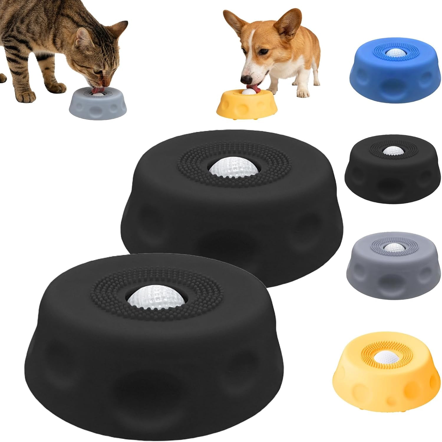 HZMSYQ Dog Lick Bowl with Ball,Dog Licking Bowl with Rolling Ball, Interactive Lick Bowl Anti-Slip Slow Feeder for Wet Food, Anti-Slip Bone Broth Dog Lick Bowl, Bone Broth Yogurt for Dogs and Cats