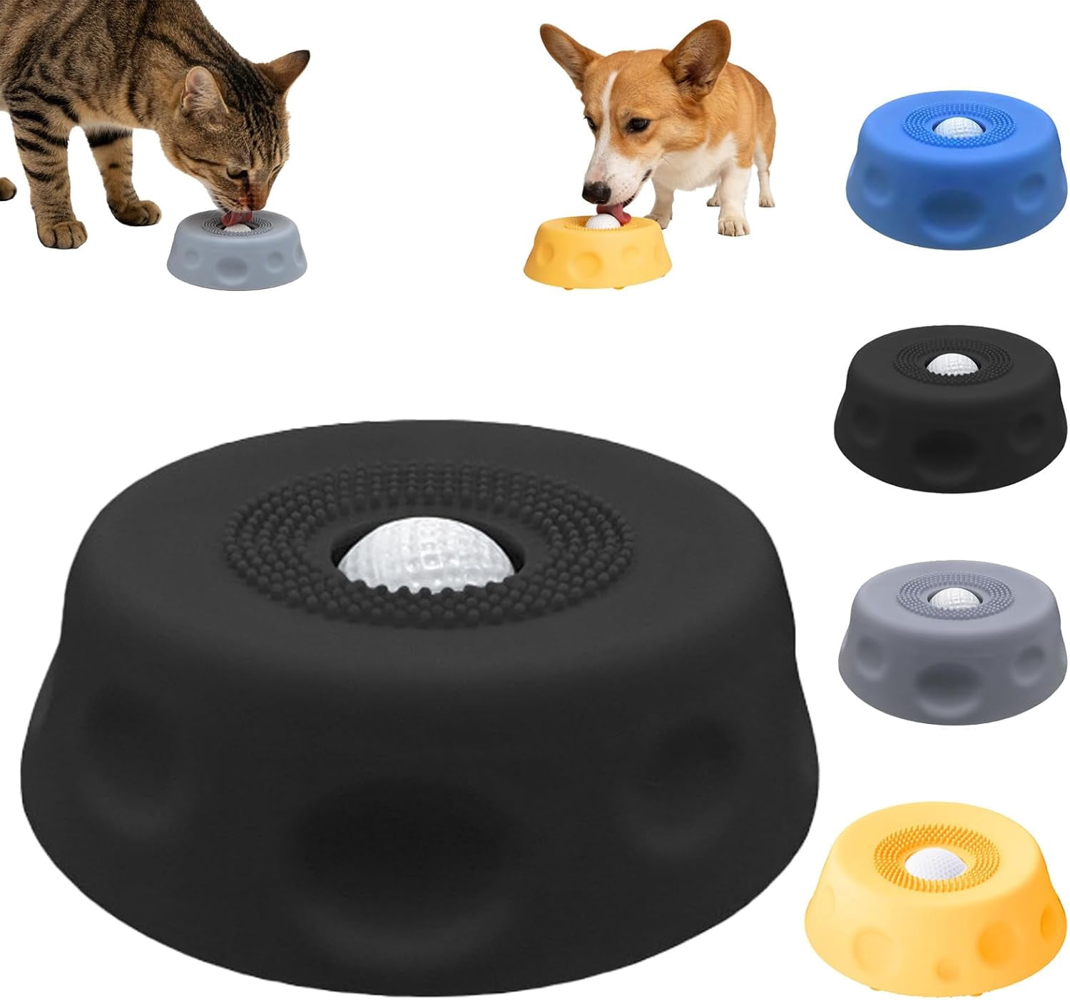 HZMSYQ Dog Lick Bowl with Ball,Dog Licking Bowl with Rolling Ball, Interactive Lick Bowl Anti-Slip Slow Feeder for Wet Food, Anti-Slip Bone Broth Dog Lick Bowl, Bone Broth Yogurt for Dogs and Cats