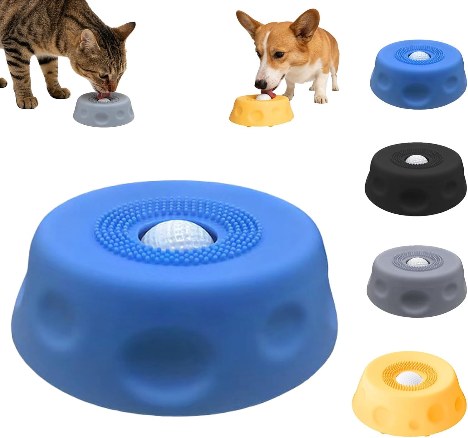 HZMSYQ Dog Lick Bowl with Ball,Dog Licking Bowl with Rolling Ball, Interactive Lick Bowl Anti-Slip Slow Feeder for Wet Food, Anti-Slip Bone Broth Dog Lick Bowl, Bone Broth Yogurt for Dogs and Cats