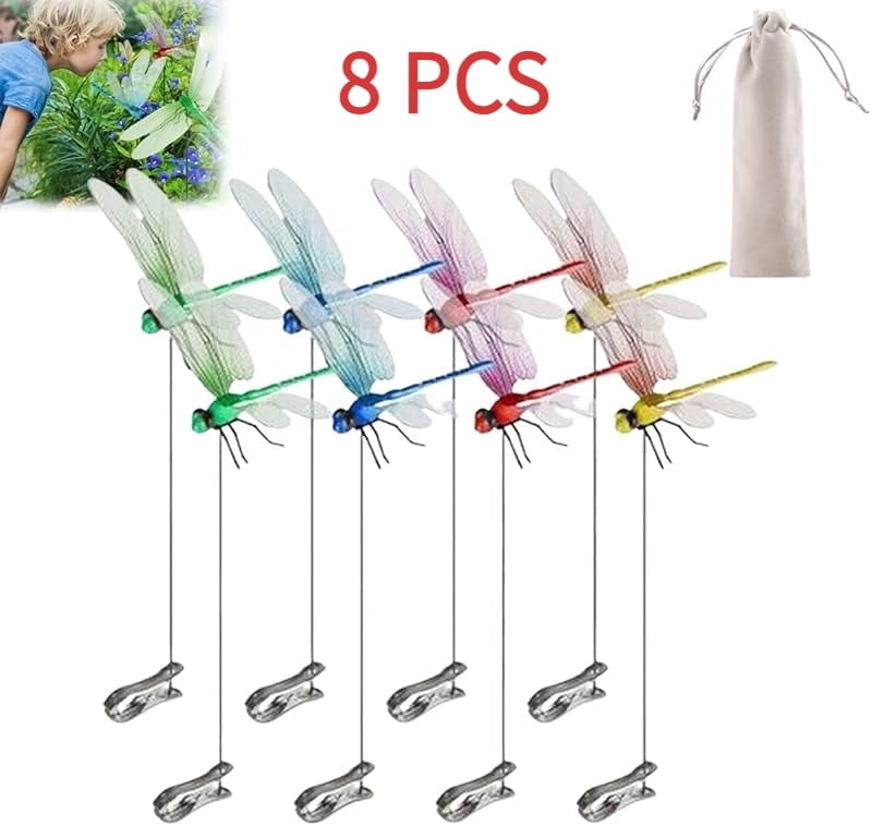 HZMSYQ Dragonfly Clip Bug Repellent, Fake Dragon Fly Hat Clips, 3D Dragonfly Garden Stakes Decor, Realistic Humming Bird Stakes, Artificial Clip-On Fly Deterrent for Indoor Outdoors