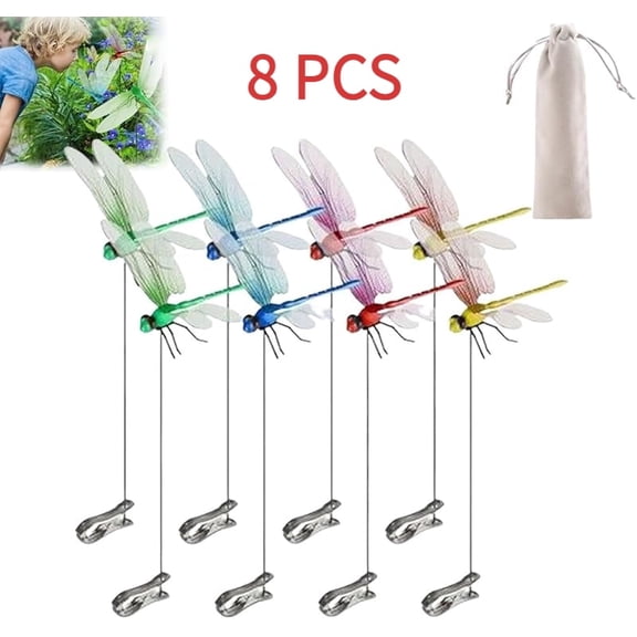 HZMSYQ Dragonfly Clip Bug Repellent, Fake Dragon Fly Hat Clips, 3D Dragonfly Garden Stakes Decor, Realistic Humming Bird Stakes, Artificial Clip-On Fly Deterrent for Indoor Outdoors